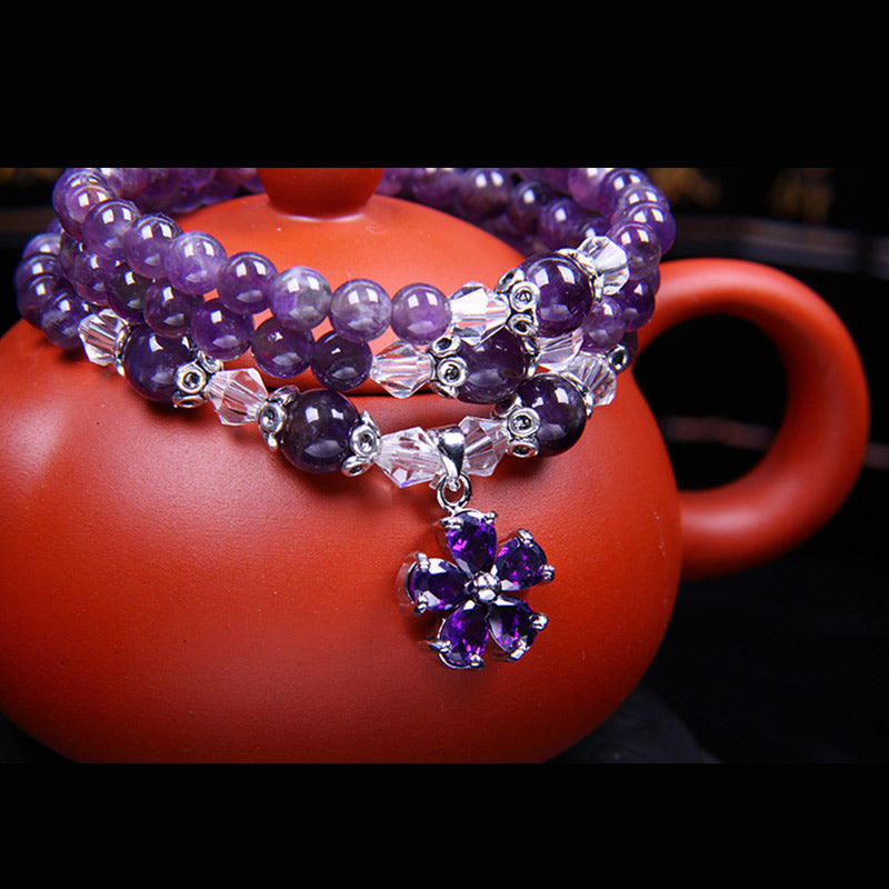Buddha Stones Tibetan Amethyst Blessing Bracelet Mala Bracelet BS 4