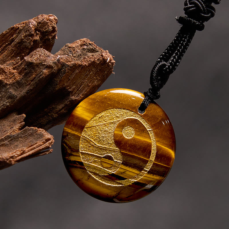 Buddha Stones Various Crystal Amethyst Tiger Eye Green Aventurine Yin Yang Spiritual Necklace Pendant Necklaces & Pendants BS Tiger Eye