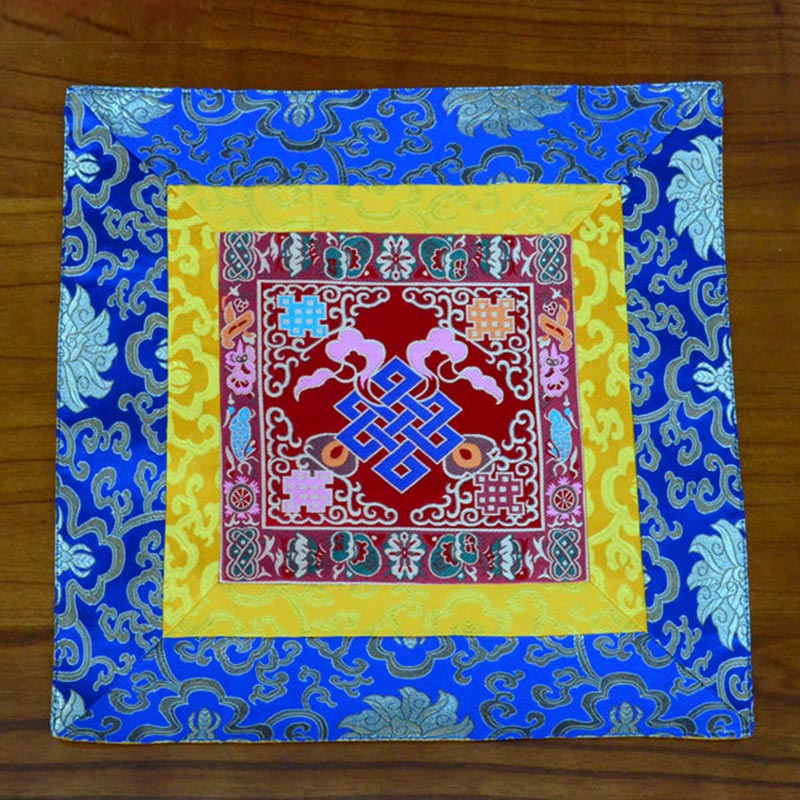 Buddha Stones Prayer Altar Mat Meditation Strength Endless Knot Vajra Man-Bcu Kalachakra Auspicious Symbols Prayer Altar BS The Knot of Eternity Red
