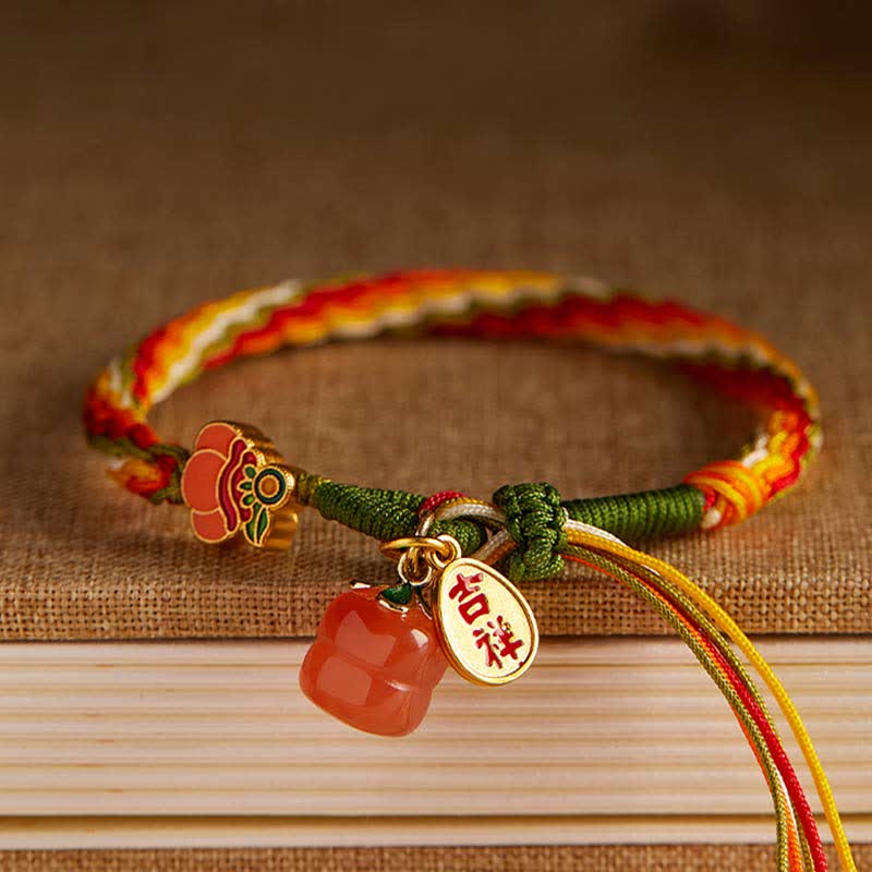 Buddha Stones Persimmon Red Agate Strength Reincarnation Knot Braid String Bracelet Bracelet BS Reincarnation Knot(Wrist Circumference 14-19cm)
