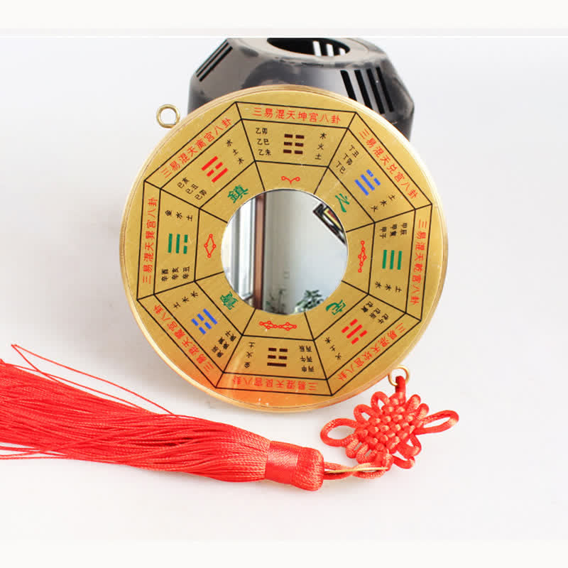 Buddha Stones Feng Shui Bagua Map Copper Coin Chinese Knotting Balance Energy Map Bagua Map BS 12cm Nine Palaces Bagua Map Concave Mirror