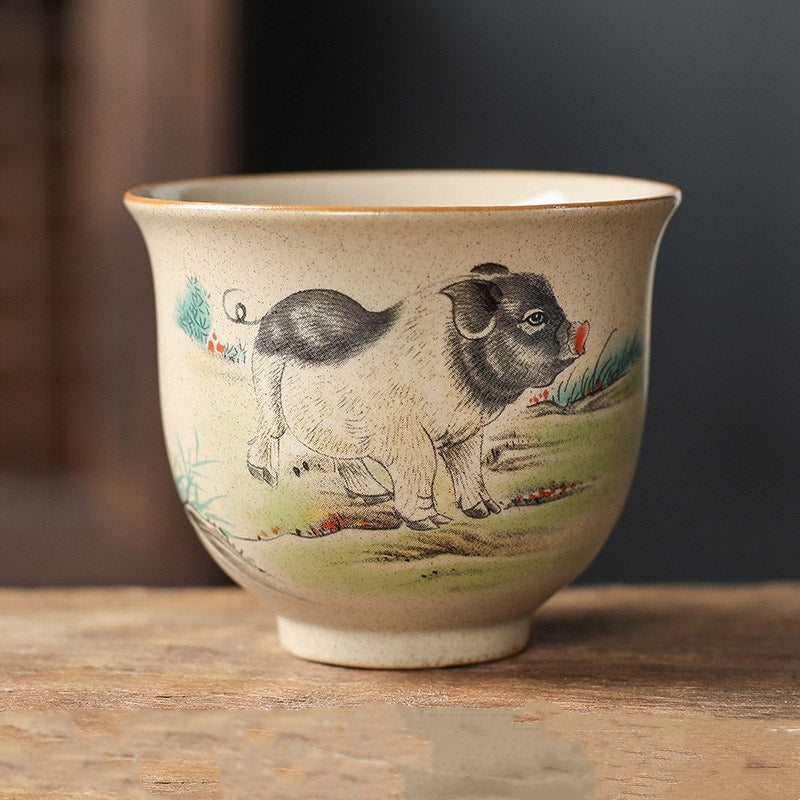 Buddha Stones 12 Chinese Zodiac Ceramic Teacup Kung Fu Tea Cup 130ml Cup BS Pig 7.2cm*6cm*130ml