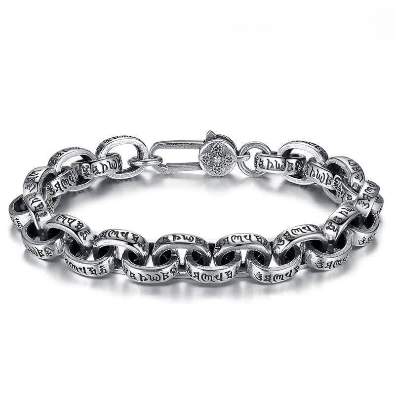 Foviel 925 Sterling Silver Om Mani Padme Hum Engraved Peace Bracelet Bangle