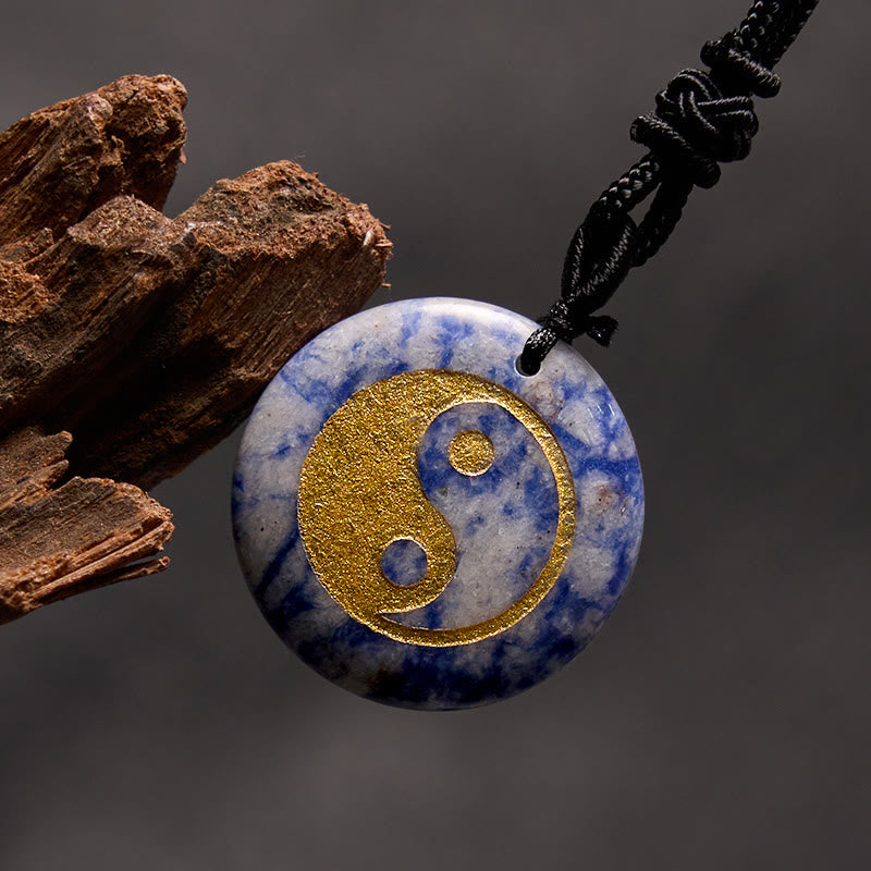 Buddha Stones Various Crystal Amethyst Tiger Eye Green Aventurine Yin Yang Spiritual Necklace Pendant Necklaces & Pendants BS Blue-Vein Stone