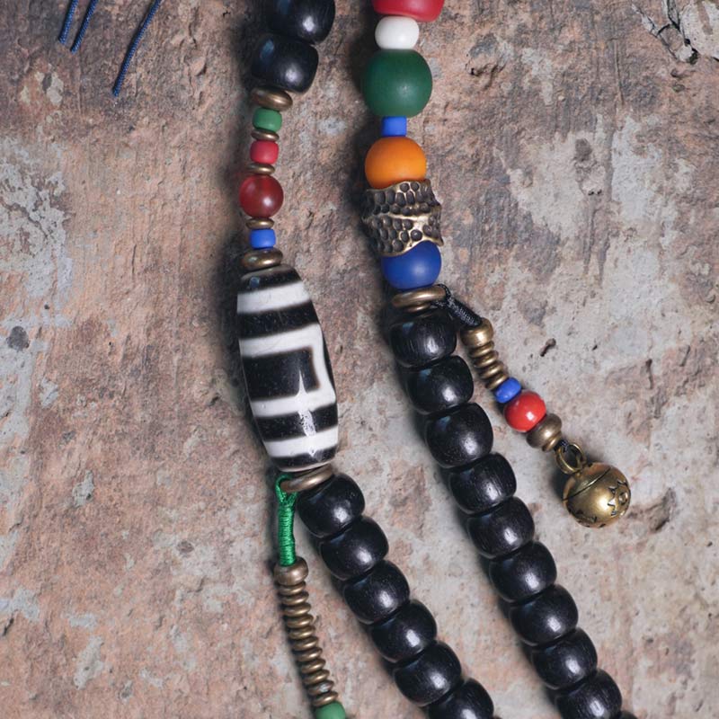 Buddha Stones 108 Beads Mala Ebony Wood Dzi Bead Copper Balance Tassel Bracelet - image 8