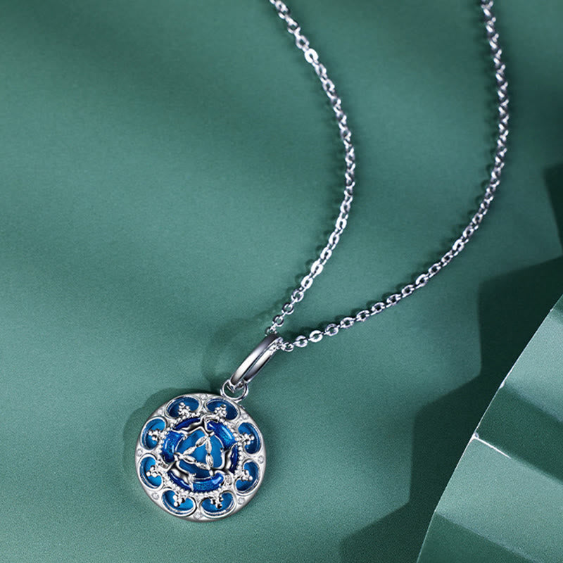 Buddha Stones 925 Sterling Silver Round Turquoise Three Rabbits Balance Necklace Pendant - image 3