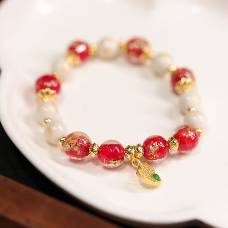 Buddha Stones Gourd God Of Wealth Charm Fortune Liuli Glass Bead Incense Ash Porcelain Bead Bracelet Bracelet BS 4