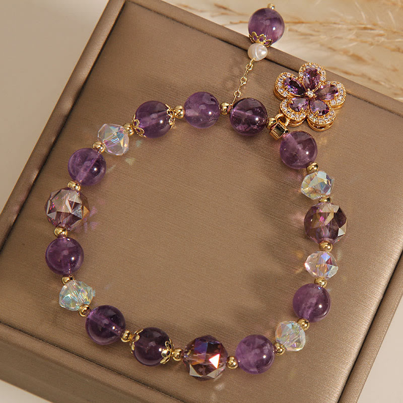 Natural Amethyst Pearl Flower Charm Positive Transformation Bracelet Bracelet BS 3
