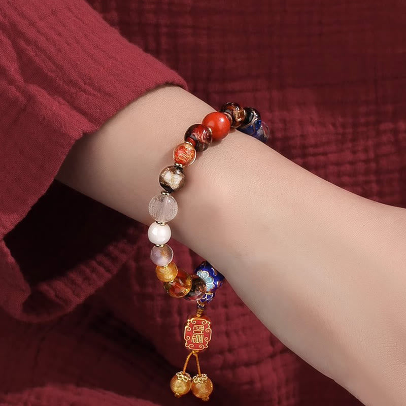 Buddha Stones Tibetan Colorful Incense Ash Liuli Glass Bead Om Mani Padme Hum Dorje Vajra 18 Beads Wrist Mala Wrist Mala BS 5