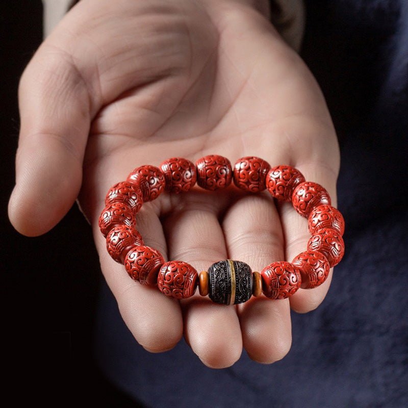 Buddha Stones Natural Cinnabar Ebony Calm Blessing Bracelet Bracelet BS 4
