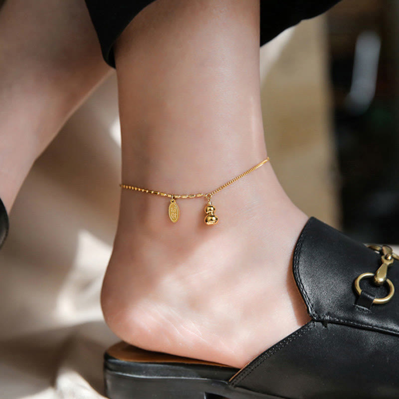 Buddha Stones 18k Gold Lucky Gourd Design Wealth Buckle Anklet Anklet BS 14