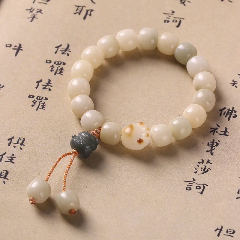 Buddha Stones Lucky Cat Bodhi Seed Cat Paw Peace Bracelet Bracelet BS Bodhi Seed Green Cat