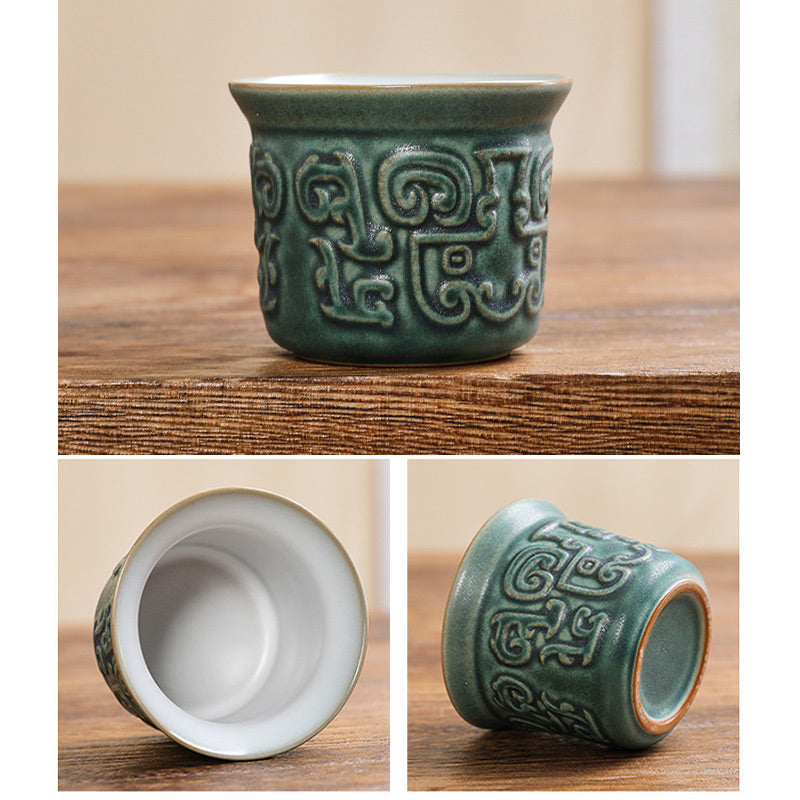 Buddha Stones Sanxingdui Ceramic Teacup Kung Fu Tea Cup With Bag Cup BS 11