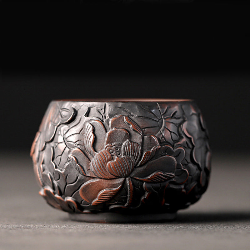 Buddha Stones Lotus Leaf Flower Landscape Dragon Bamboo Ceramic Teacup Kung Fu Tea Cup Bowl Cup BS Lotus 8cm*5cm*130ml