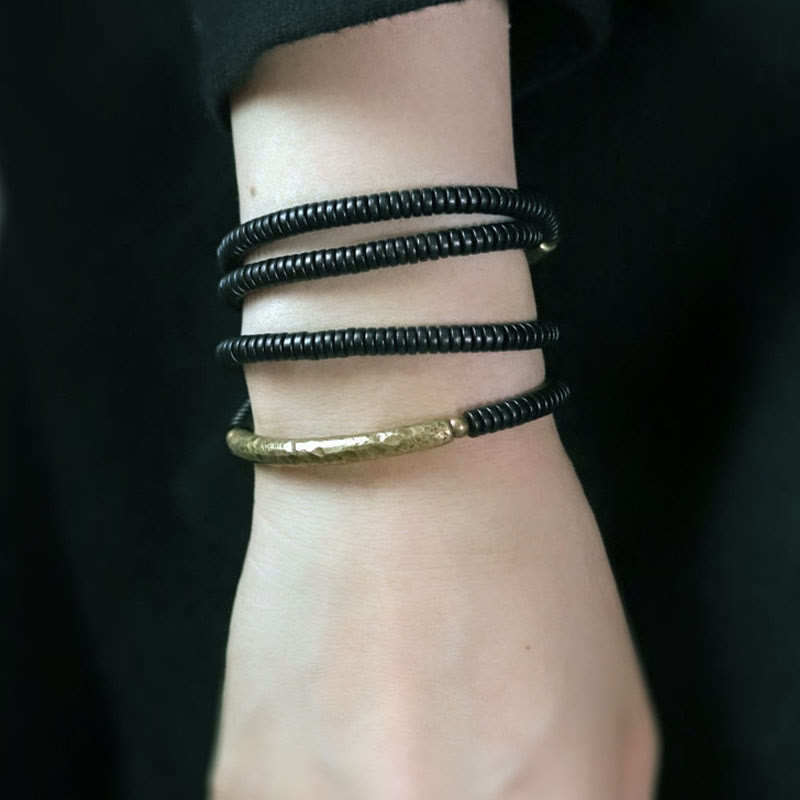 Buddha Stones Ebony Wood Copper Balance Multilayered Bracelet Bracelet BS 12