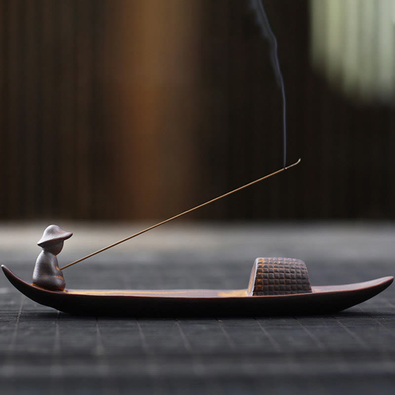 Buddha Stones A Lonely Fisherman Afloat Ceramic Healing Incense Burner Incense Burner BS Lonely Fisherman Afloat Incense Burner