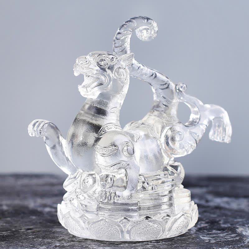 Buddha Stones Feng Shui Four Symbols Azure Dragon Handmade Liuli Crystal Art Piece Home Office Decoration Decorations BS White Tiger