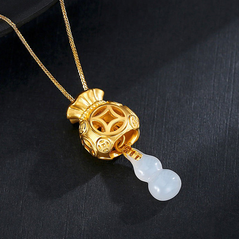 Buddha Stones Auspicious Feng Shui Money Bag Jade Pendant Necklace Necklace BS White Jade