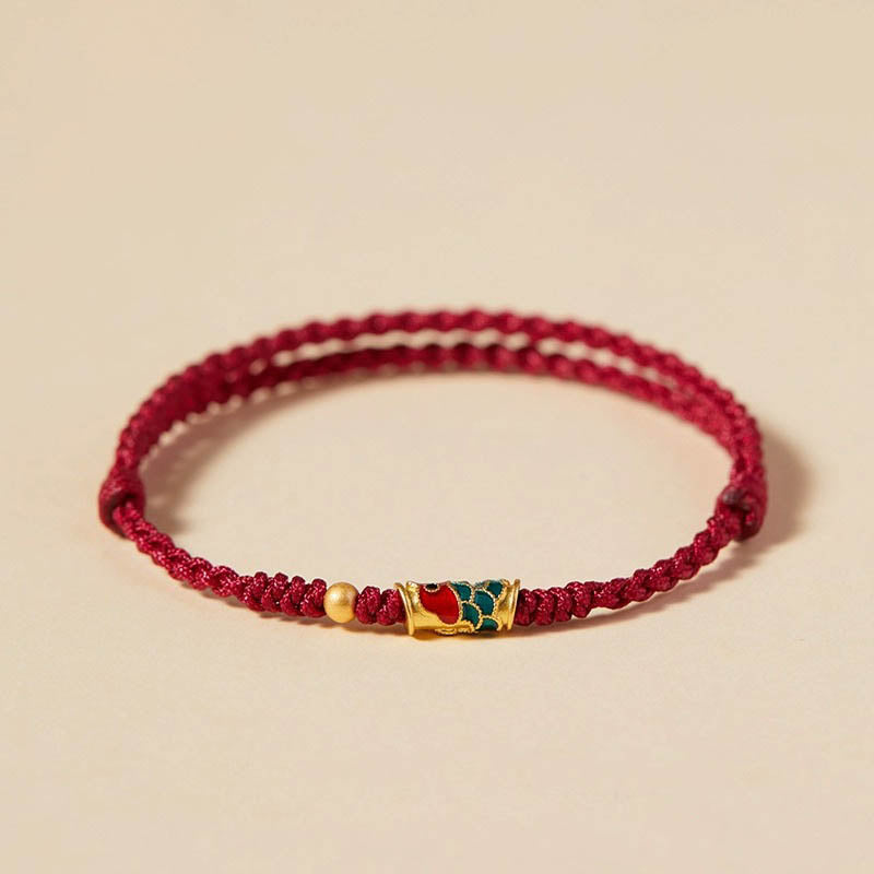 Buddha Stones Handcrafted Koi Fish Wealth Prosperity Braided Rope Bracelet Bracelet BS Red(Wrist Circumference 14-15.5cm) Golden Bead