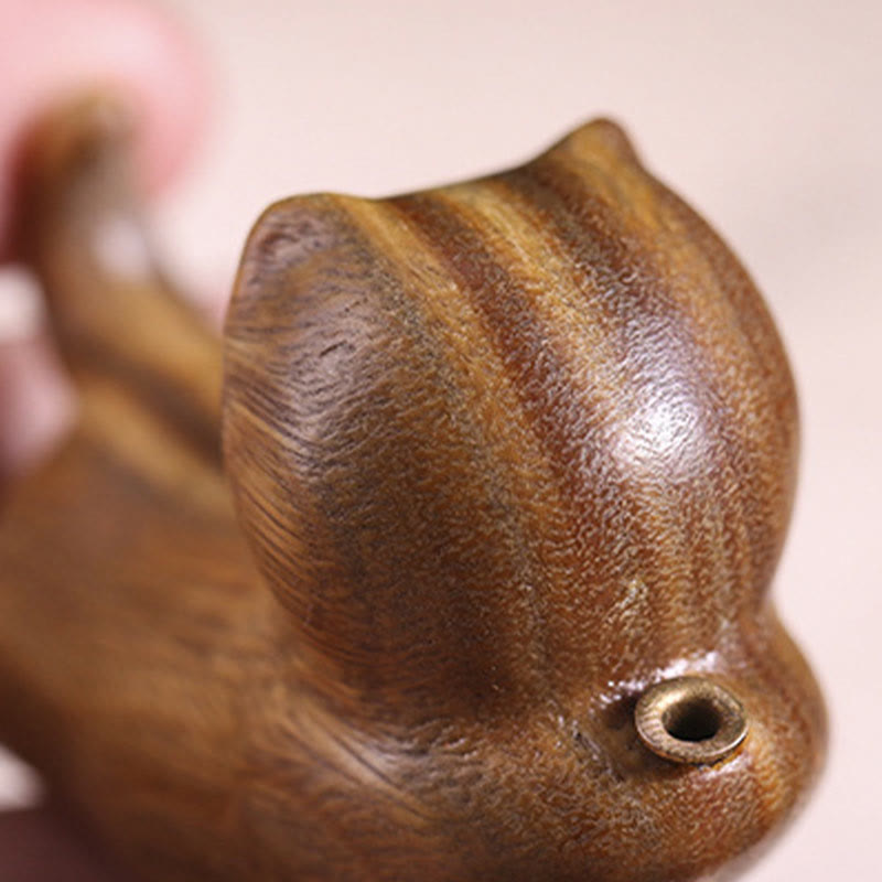 Buddha Stones Green Sandalwood Cute Cat Pattern Soothing Stick Incense Burner Decoration Incense Burner BS 10