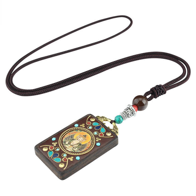 Buddha Stones Tibet God of Wealth Thangka Ebony Peace Necklace Pendant Necklaces & Pendants BS 11
