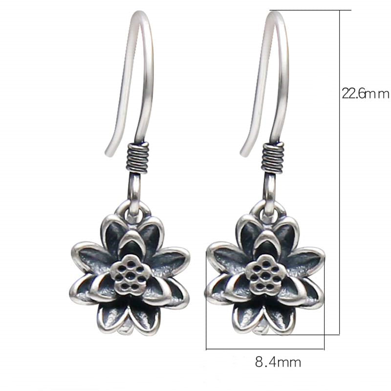 Buddha Stones 925 Sterling Silver Lotus Flower Enlightenment Earrings Earrings BS 6