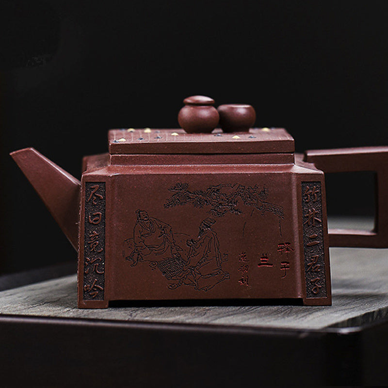 Buddha Stones Yixing All Handmade Gomoku Playing Chess Purple Clay Kung Fu Square Teapot 280ml Teapot BS 24