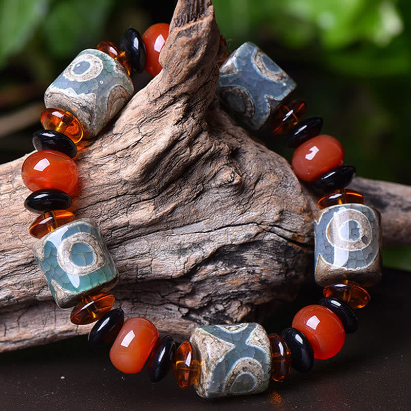 Buddha Stones Tibetan Three-eyed Dzi Bead Agate Protection Happiness Bracelet Bracelet BS 1