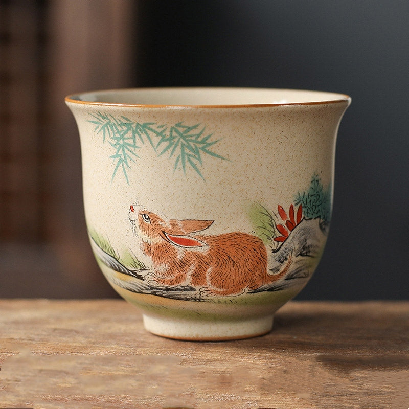 Buddha Stones 12 Chinese Zodiac Ceramic Teacup Kung Fu Tea Cup 130ml Cup BS Rabbit 7.2cm*6cm*130ml