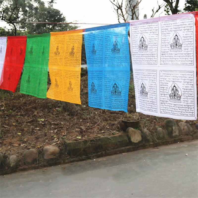 Buddha Stones Tibetan 5 Colors Windhorse Auspicious Outdoor 25 Pcs Prayer Flag TIBETAN PRAYER FLAGS buddhastoneshop 4