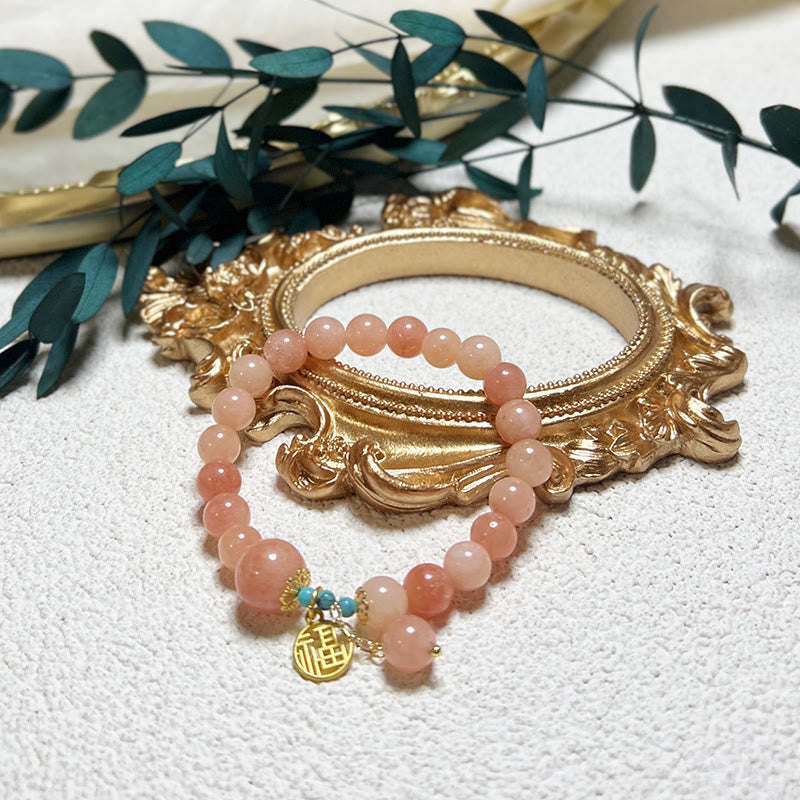 Buddha Stones Natural Orange Stone Turquoise Fu Character Charm Luck Fortune Bracelet Bracelet BS 5