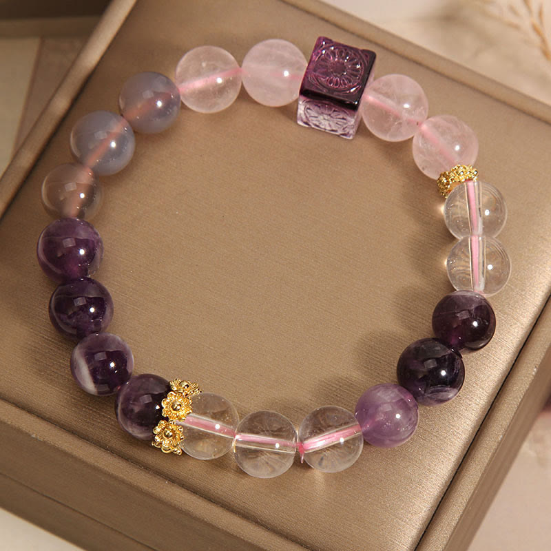 Buddha Stones Natural Amethyst Pink Crystal Inner Peace And Healing Bracelet Bracelet BS Amethyst Pink Crystal(Wrist Circumference: 14-17cm)