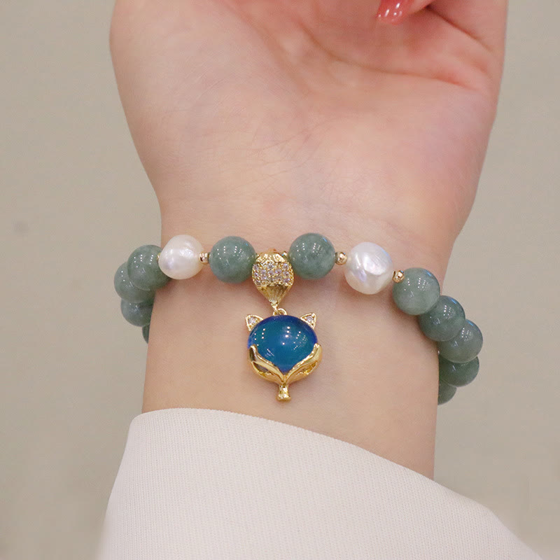 Buddha Stones Jade Pearl Color-Changing Fox Charm Luck Bracelet Bracelet BS 2