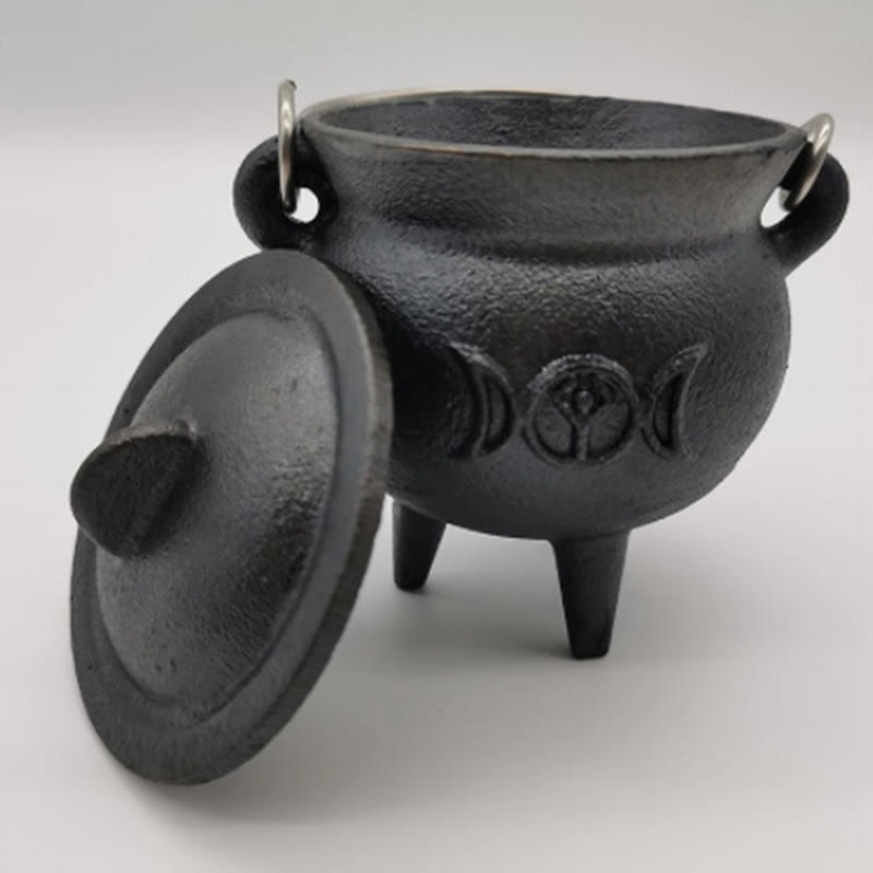 Buddha Stones Cast Iron Cauldron Prayer Altar Burning Holder Incense Sage Smudging Rituals Use Items Prayer Altar BS Medium Triple Moon Goddess 13*11.5cm