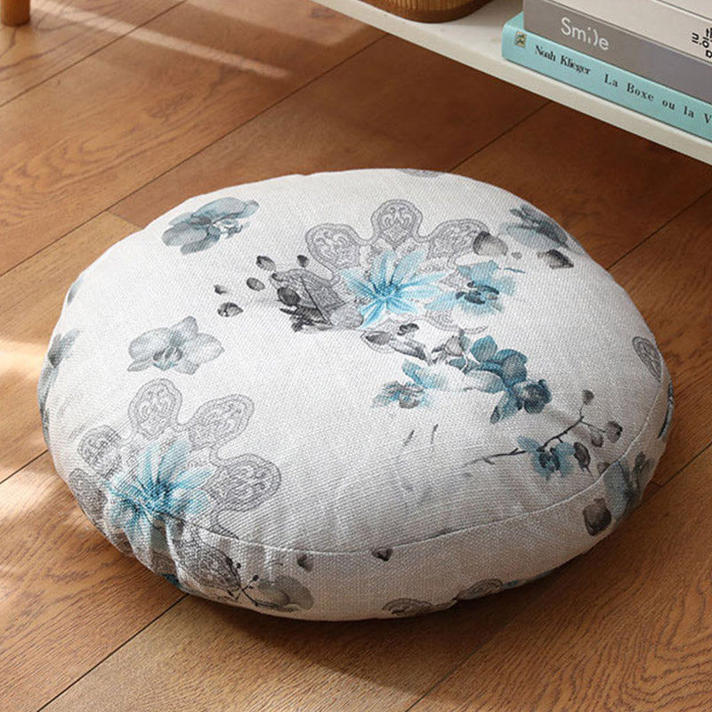 Buddha Stones Lotus Simple Pattern Linen Meditation Seat Cushion Home Living Room Decoration Decorations buddhastoneshop Detachable 40cm*10cm AliceBlue