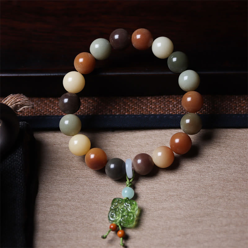Buddha Stones Natural Multicolored Gradient Bodhi Seed Liuli Glass Charm Peace Bracelet Bracelet BS 10