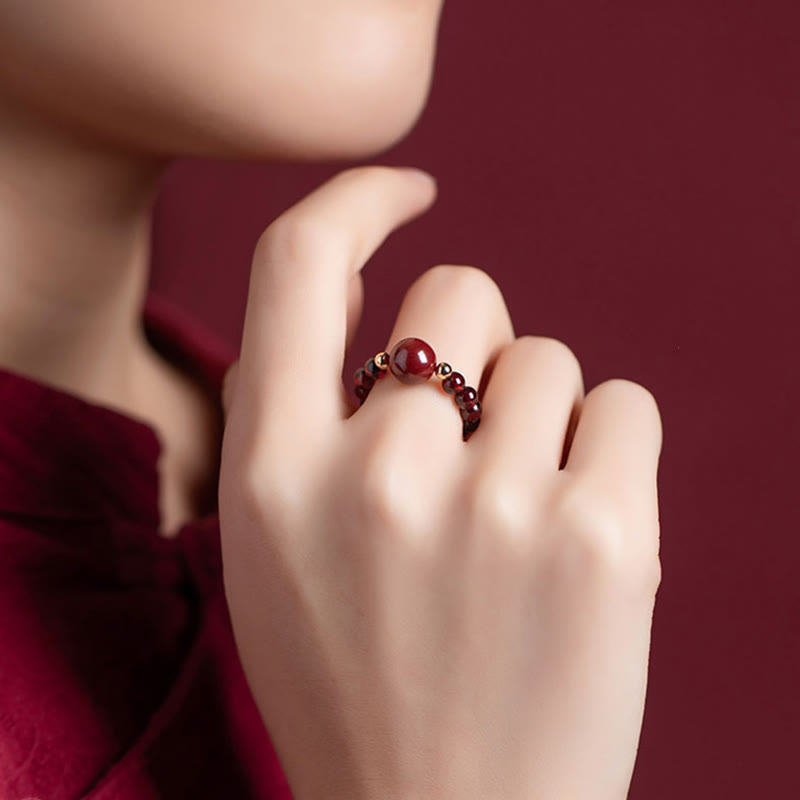 Buddha Stones Garnet Cinnabar Lucky Bead PiXiu Om Mani Padme Hum Rose Protection Ring Ring BS 6