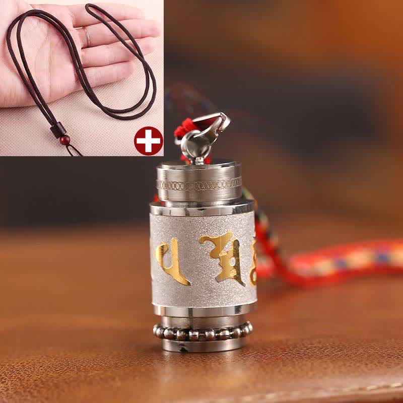 Buddha Stones Tibet Om Mani Padme Hum Shurangama Mantra Titanium Steel Wisdom Amulet Necklace Pendant Necklaces & Pendants BS 1.4*2.4cm Silver Brown String