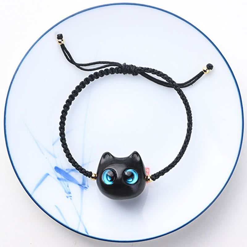 Foviel Kleine Blatt rot Sandelholz Ebenholz Holz niedlich Katze Kopf ruhig Schutz geflochten Armband