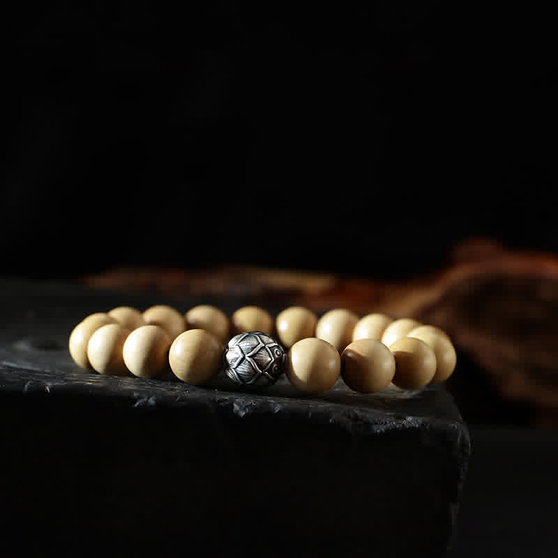 Buddha Stones Tibet Peach Wood Lotus Cinnabar Bagua Yin Yang Luck Wealth Bracelet Bracelet BS 10mm Lotus Flower (Enlightenment ♥ New Beginning)