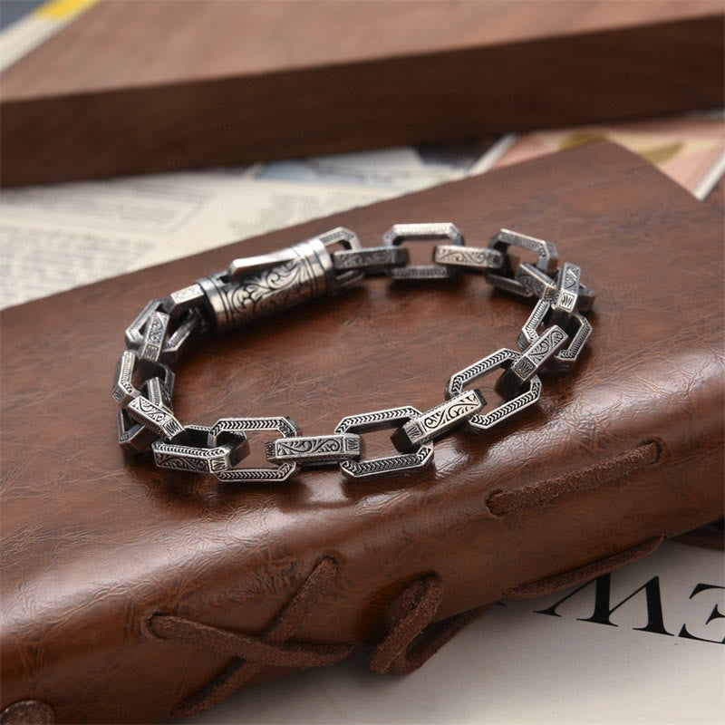 Buddha Stones Vintage Tang Dynasty Flower Design Engraved Luck Energy Bracelet Bracelet BS 4