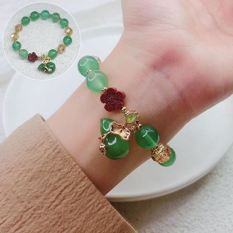 Buddha Stones Natural Red Agate Green Agate Gourd Cinnabar Flower Beads Confidence Bracelet 7