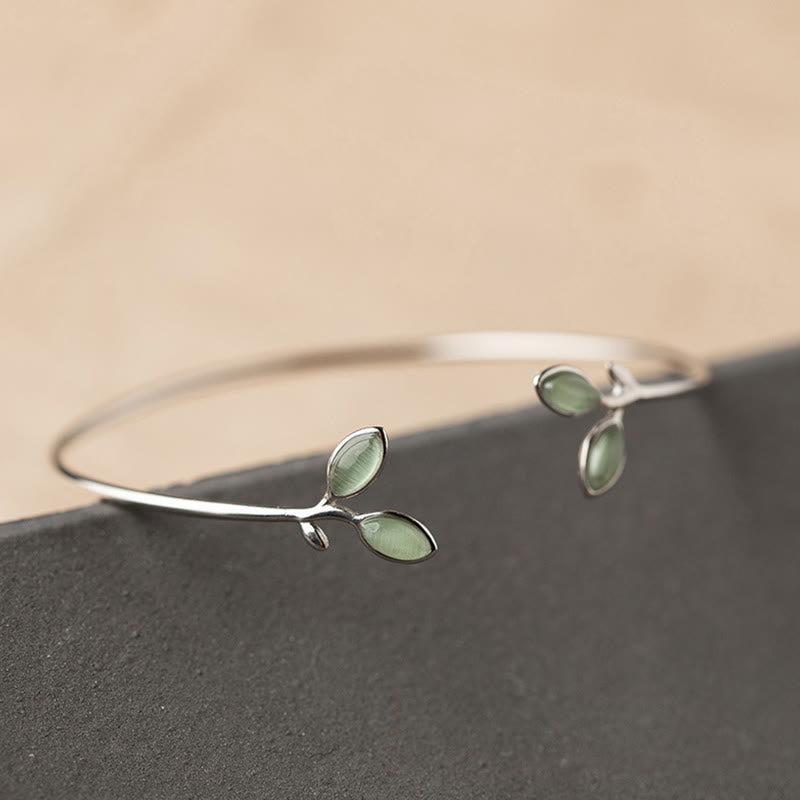 Foviel Leaf Pattern Cat Eye Support Cuff Bracelet Bangle