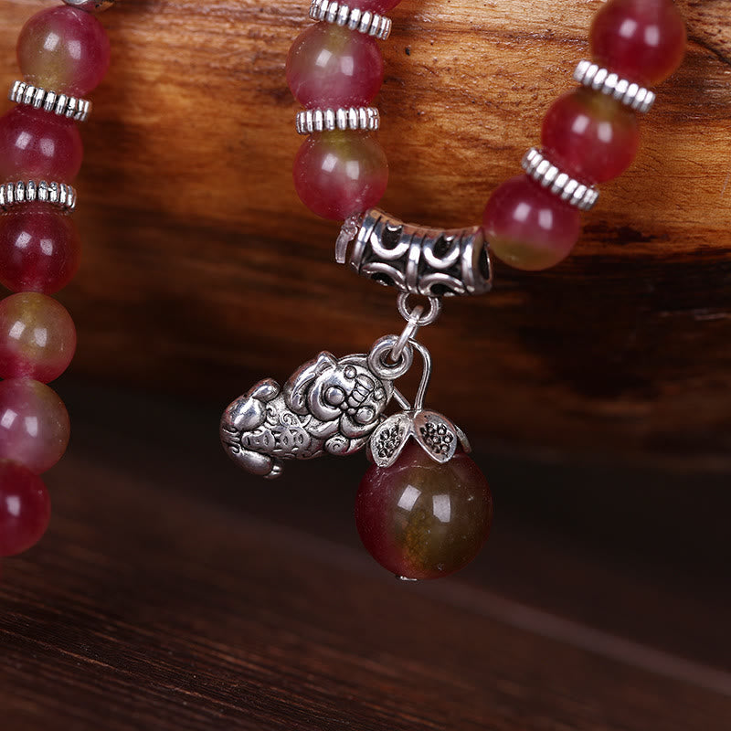 Buddha Stones Natural Watermelon Tourmaline PiXiu Elephant Positive Triple Wrap Bracelet Bracelet BS 2