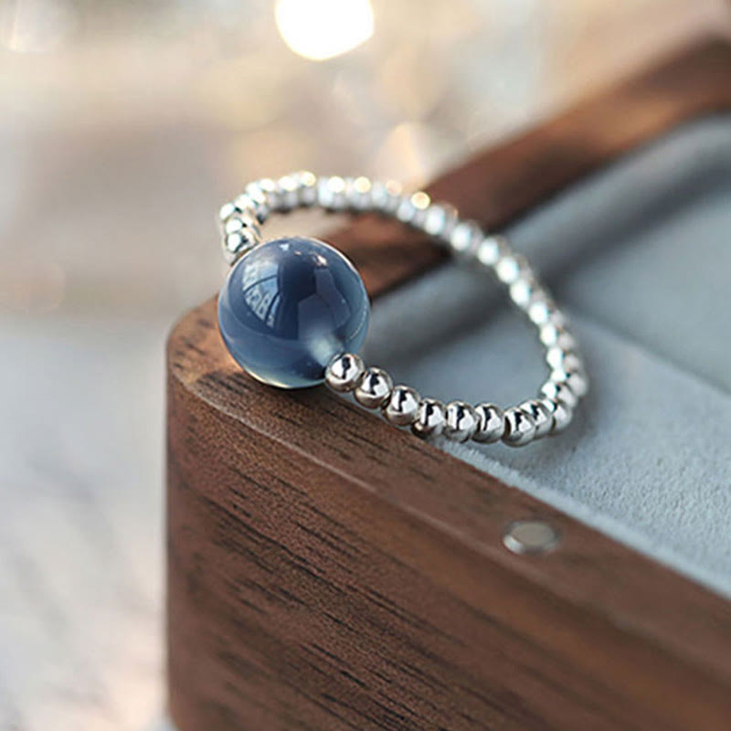 Buddha Stones 925 Sterling Silver Blue Candy Agate Healing Bead Ring Ring BS 1