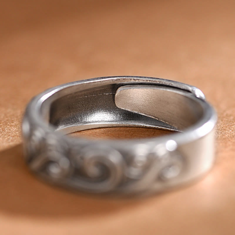 Buddha Stones 999 Sterling Silver Auspicious Clouds Engraved Blessing Adjustable Ring Ring BS 7