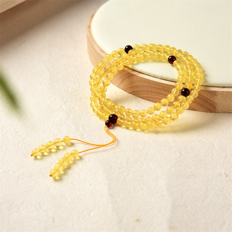 Buddha Stones 108 Mala Beads Natural Amber Clear Anxiety Bracelet Mala Bracelet BS 5