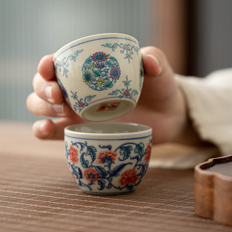 Buddha Stones Koi Fish Arowana Peony Sunflower Ceramic Teacup Kung Fu Tea Cup 60ml Cup BS 16