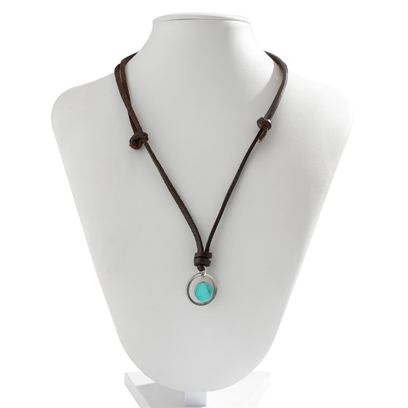Buddha Stones Round Turquoise Stone Protection Strength Necklace Pendant Necklaces & Pendants BS 6