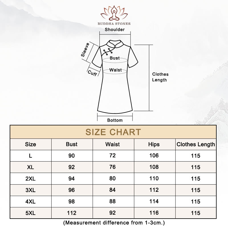 Buddha Stones Vintage Auspicious Clouds Leaf Print Cheongsam Dress Women's Qipao Dress - Black Leaf - Size Chart - image 15